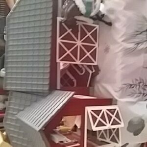 Red and White Wooden Toy Barn Playset